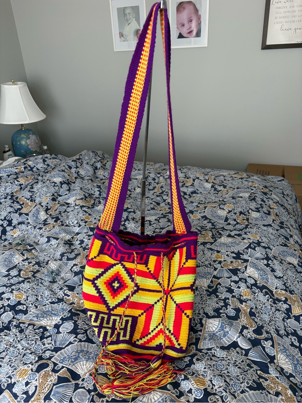 Wayuu Tribe Handwoven Shoulder Bag in Purple, Yellow & Red